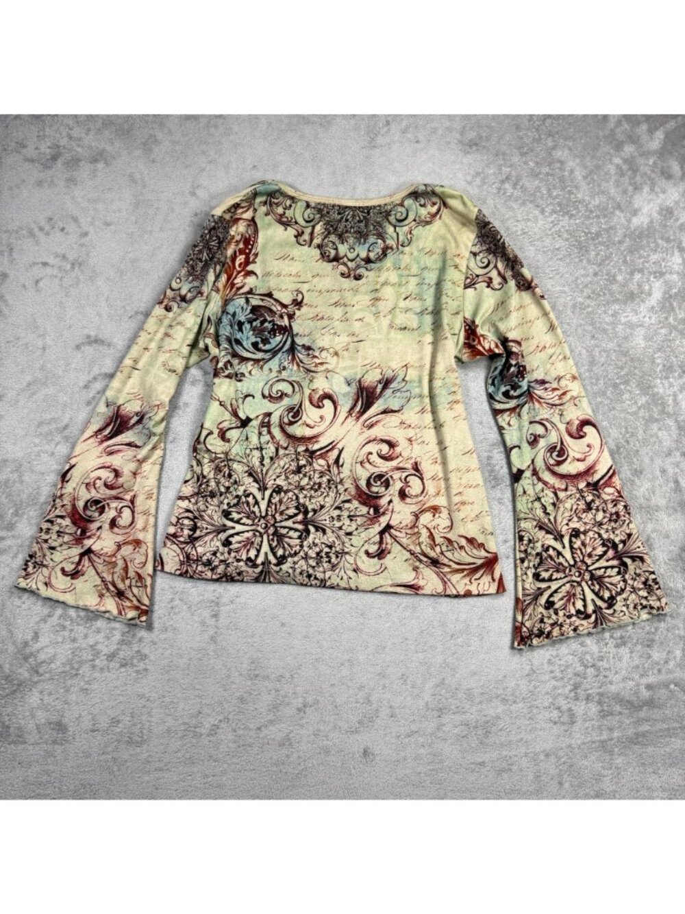 Vintage Y2K Grunge Forest Fairy Ornate Bell Sleeve Shirt Womens PXL Indie Floral - Picture 5 of 9